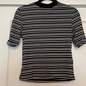H&M Black, White, Green and Light Pink Striped Crop Top